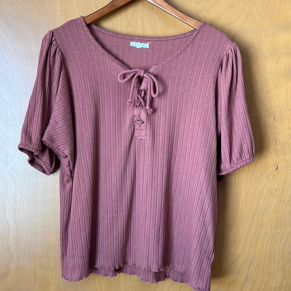 Maurices Puff Sleeve Tie Neck Top